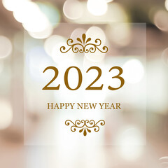 Obraz premium 2023 resolution on blank notebook paper on wood background, 2023 new year mock up, template, flat lay