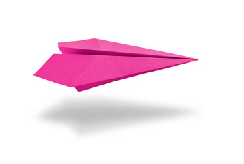 Pink paper plane origami isolated on a white background