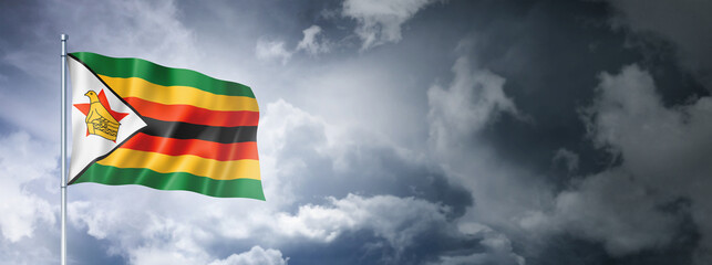 Zimbabwe flag on a cloudy sky