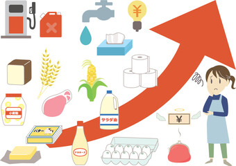食料品や燃料費の値上げに悩む女性 カラー
