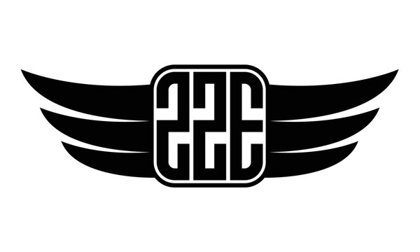 ZZE three-letter Wing black and white logo design. Vector template