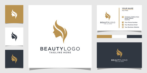 Beauty logo with woman style and business card design template