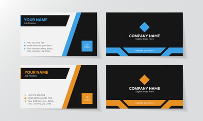 Technology Style Business Cards Templates Set with Unique Layout, Yellow and Blue Visiting Cards Collection	