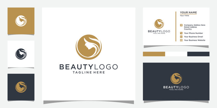 Beauty logo with woman style and business card design template
