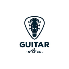 Retro styled guitar shop logo template. Music icon for audio store branding and identity.