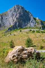 Steep rock mountain in Vălişoara Gorge in eastern Trascau Mountains, Alba County, Romania