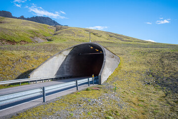 The entrance to the road tunnel of Almannaskard in Iceland