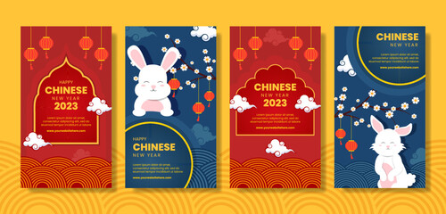 Happy Chinese New Year Social Media Stories Template Hand Drawn Cartoon Flat Illustration