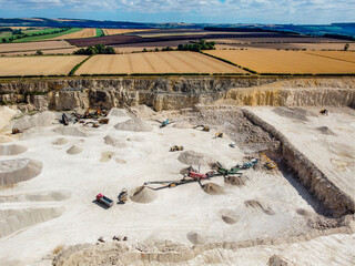 Aerial view of a construction aggregate quarry near Malton in the North Yorkshire countryside,...