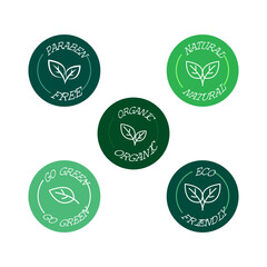 Editable text Clean Ingredient Minimal Green Natural, Organic, Go Green, Eco Friendly Paraben Free label sticker badge design.