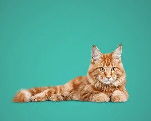 Obraz premium Senior cat lying sideways on colored background. Stretched out and relaxed enjoying live.
