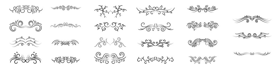 Set of text delimiters, Collection of arabesque, calligraphic decorative set,  Vintage Decorations, calligraphic Ornaments, dividers, borders, frames, Vector isolated illustration  