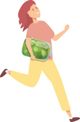 Girl run with money icon cartoon vector. Kid finance. Future save