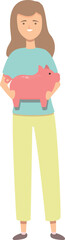 Girl take piggy bank icon cartoon vector. Money kid. Future save