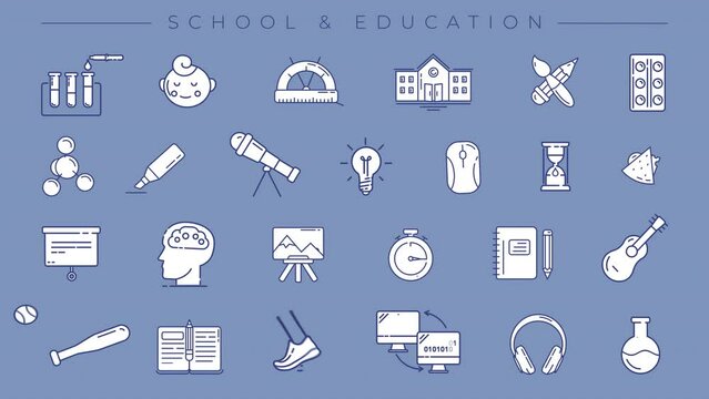Collection of School and Education line icons on the alpha channel.