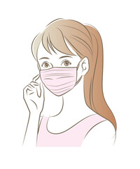 マスクをつけた女性のイラスト素材 ベクター 花粉 感染症予防