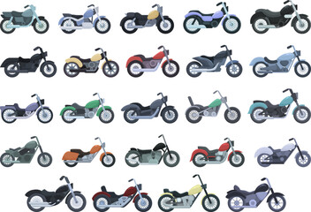 Chopper icons set cartoon vector. Moto ride. Bike motorcycle