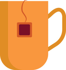 Colorful mug with tea for reading books. orange cup in vector