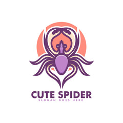 Vector Logo Illustration Spider Simple Mascot Style.