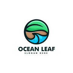 Vector Logo Illustration Ocean Leaf Simple Mascot Style.