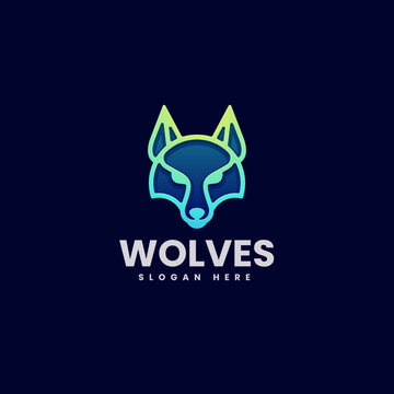 Vector Logo Illustration Wolf Gradient Line Art Style.