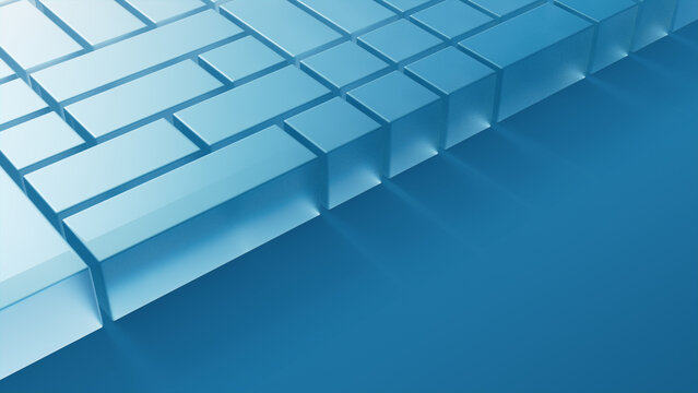 Translucent Shapes on a Blue Surface. Innovative Tech Concept with copy space. 3D Render.
