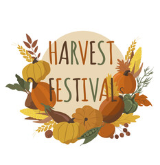 vector illustration in flat style. logo, cover for harvest festival. wreath of autumn vegetables.