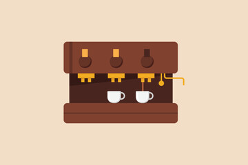 Coffee machines that are operating automatic Coffee flowing into coffee cup. International coffee day. Flat vector illustration isolated.