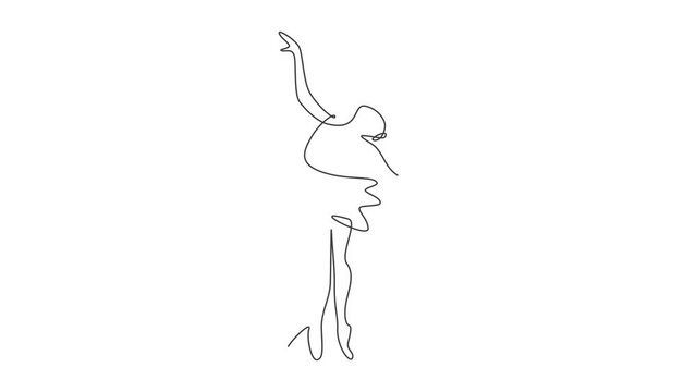 Animated self drawing of continuous line draw woman beauty ballet dancer in elegance motion. Minimalist sexy girl ballerina performs dance concept. Wall decor print. Full length single line animation.