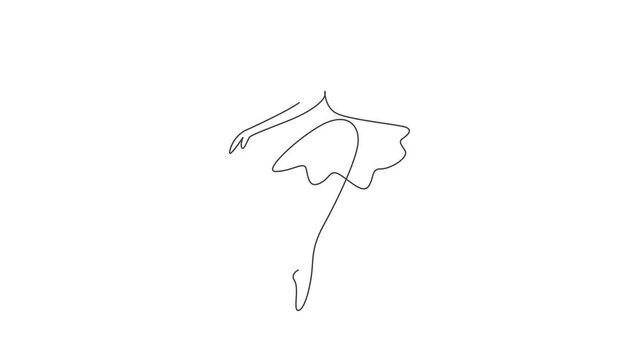 Animation of one line drawing sexy woman ballerina. Minimalist pretty ballet dancer show dance motion concept. Wall decor poster fashion print. Continuous line self draw animated. Full length motion.