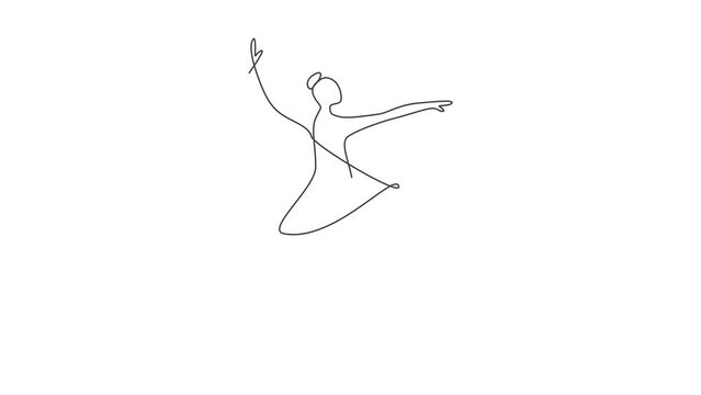 Animated self drawing of one continuous line draw woman beauty ballet dancer in elegance motion. Sexy girl ballerina performs art dance concept. Wall decor print. Full length single line animation.