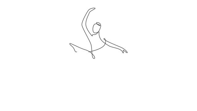 Animated self drawing of one continuous line draw woman beauty ballet dancer in elegance motion. Sexy girl ballerina performs art dance concept. Wall decor print. Full length single line animation.