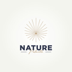 minimalist nature dried palm leaves line art logo template vector illustration design. simple palmetto tropical plant logo concept