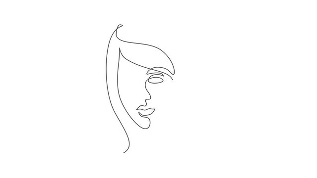 Animated self drawing of single continuous line draw beautiful aesthetic portrait woman abstract face. Pretty sexy model female silhouette minimalist style concept. Full length one line animation.