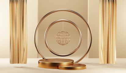 Obraz premium 3D rendering of blank product background for cream cosmetics Modern gold podium background