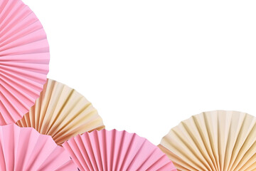 Pink and beige paper craft rosettes on transparent background