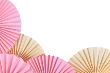 Pink and beige paper craft rosettes on transparent background