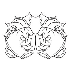 Coloring illustration of cartoon toasting cups mascot