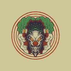 Cartoon emblem of changing face clown with retro style