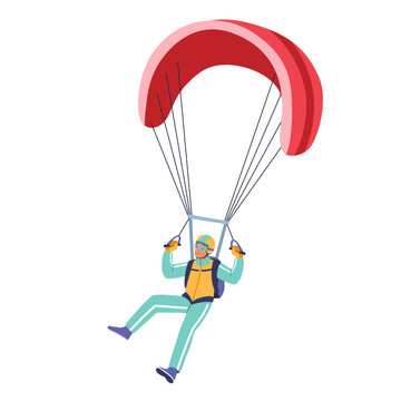 Paragliding, Parachute Jumping Extreme Activity, Skydiver Recreation. Parachutist Flying in Sky Jump with Parachute