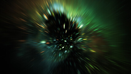 Abstract gold and green sparkles. Fantastic space background. Digital fractal art. 3d rendering.
