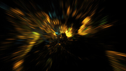 Abstract golden blurred rays. Fantastic holiday background. Digital fractal art. 3d rendering.