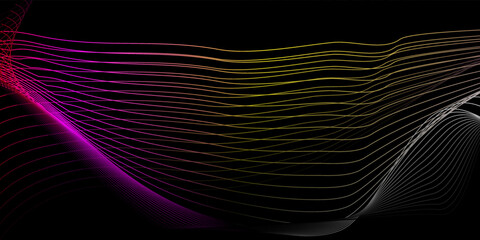 Abstract black wave curve lines banner background design. Vector illustration. Modern template abstract design flowing particles wave. Modern template abstract design flowing particles wave, dynamic.