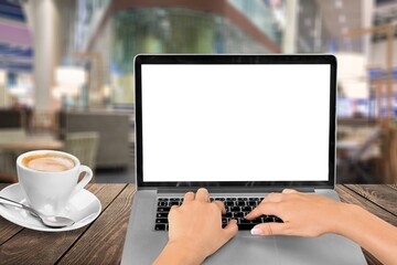 survey or questionnaire online, Hand on laptop