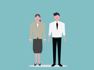 ビジネスマンとビジネスウーマン 立つ 会社員の男女 オフィス ベクターイラスト