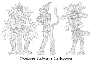 Design set with ethnic Thailand demons and characters, Asian mythology and culture concept