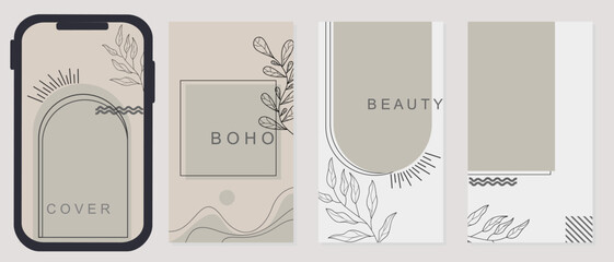 social media story template set. gray boho background. beautiful aesthetic design © ArtThree