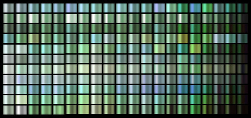 Vector Gradient swatches set. Green, emerald, chromium organic colors gradient swatch set vector. Shiny, elegant colors gradation for chrome border, logo, label design, frame, ribbon, award