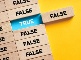 The dilemma between true and false. To discover the truth concept. - obrazy, fototapety, plakaty