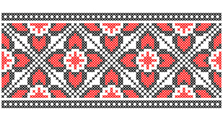 Ukrainian, folk art vector seamless pattern, retro monochrome long cross-stitch ornament inpired by folk art - Vyshyvanka. Slavic traditional black and white ornament from Eastern Europe